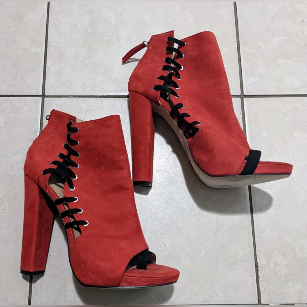 GX by Gwen Stefani Vibrant Red Lace-Up Heels